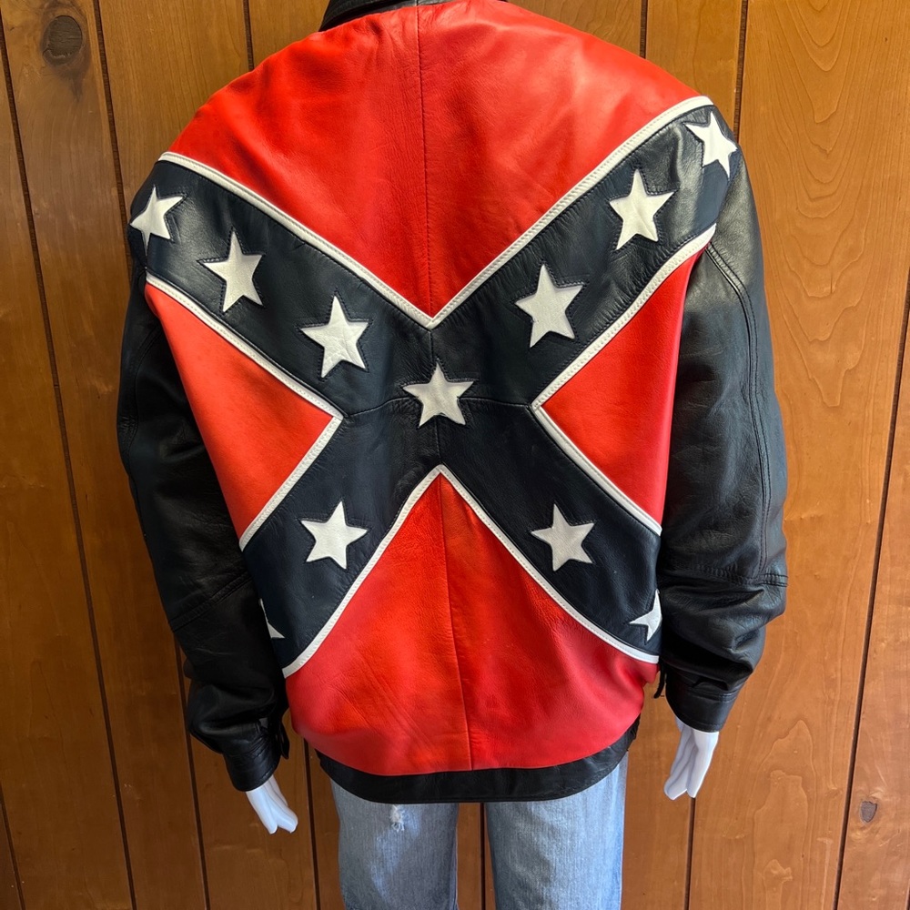 Vintage Southern Flag Men’s Women’s Motorcycle Biker Leather Jacket Black Size L